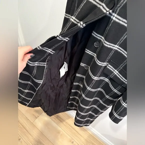 MANGO CHECKERED LONG WOOL BLEND COAT- XS - Picture 5 of 9